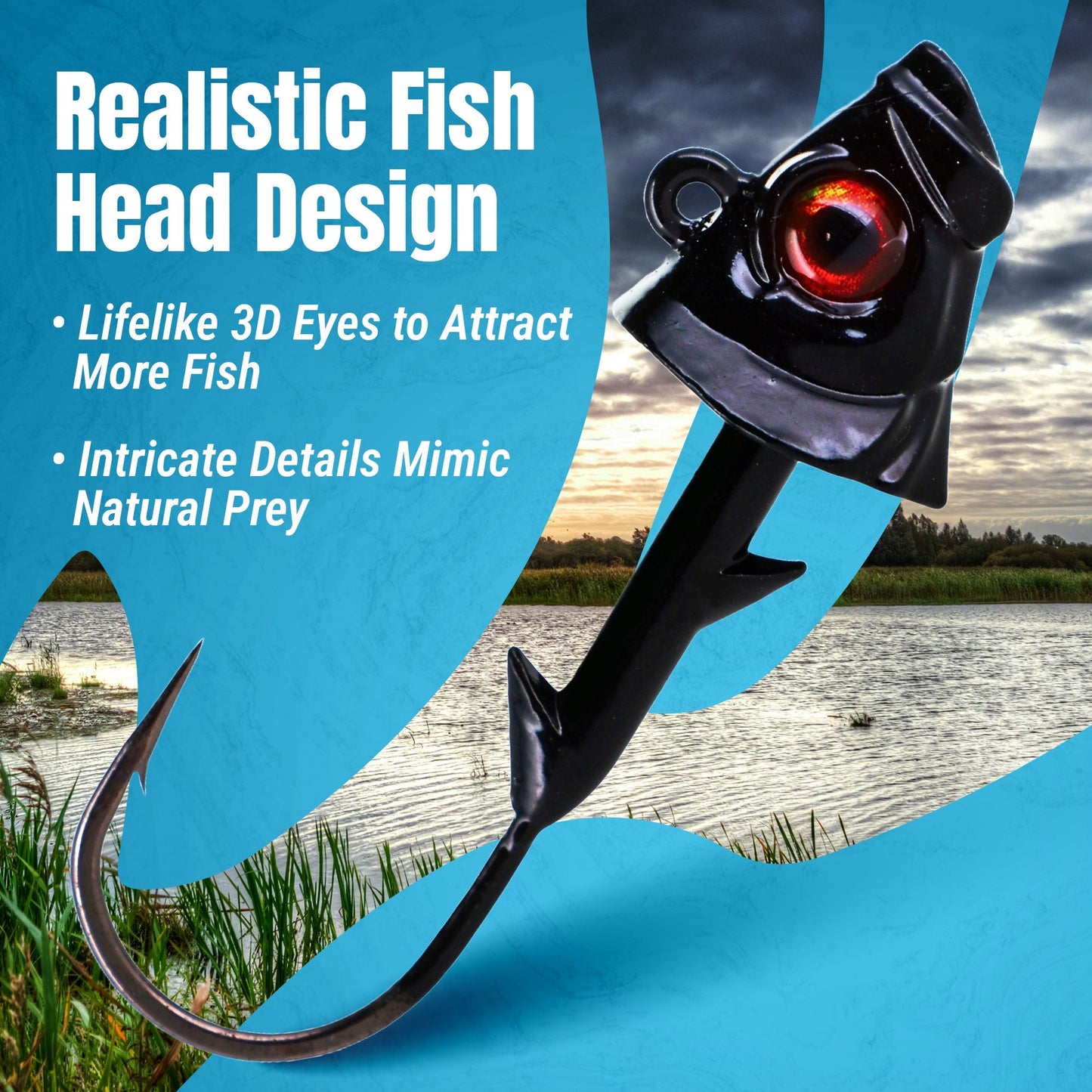 Reaction Tackle 97% Pure Tungsten Swimbait Jig with Realistic Fish Head - 5 - PACK - New – 1/4 oz (3/0 Hook) for fishing (3 view)