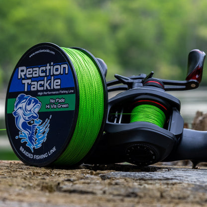 Reaction Tackle Braided Fishing Line - NO FADE Hi Vis Green - NEW – 6lb Braided Fishing Line for fishing (2 view)