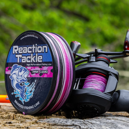Reaction Tackle Braided Fishing Line - Pink Camo - NEW – 6lb Braided Fishing Line for fishing (2 view)