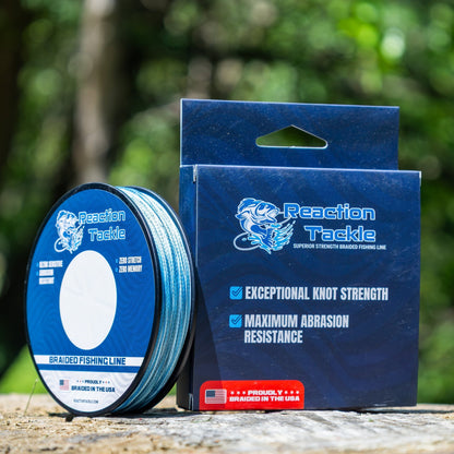 Reaction Tackle BRAIDED IN THE USA Fishing Line - 4X - NEW – X4 BLUE CAMO for fishing (5 view)