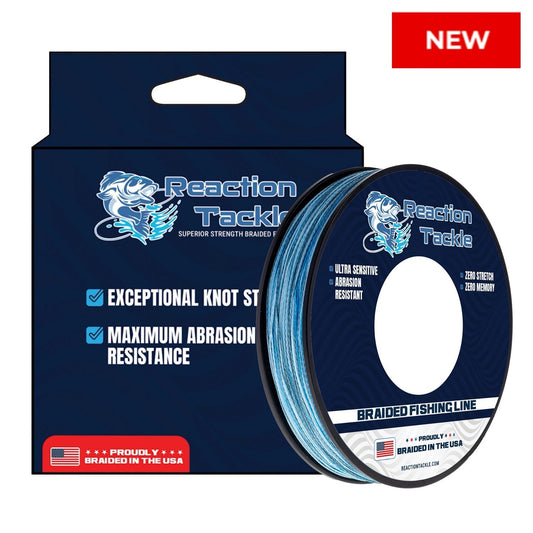 Reaction Tackle BRAIDED IN THE USA Fishing Line - 4X - NEW – X4 BLUE CAMO for fishing (1 view)