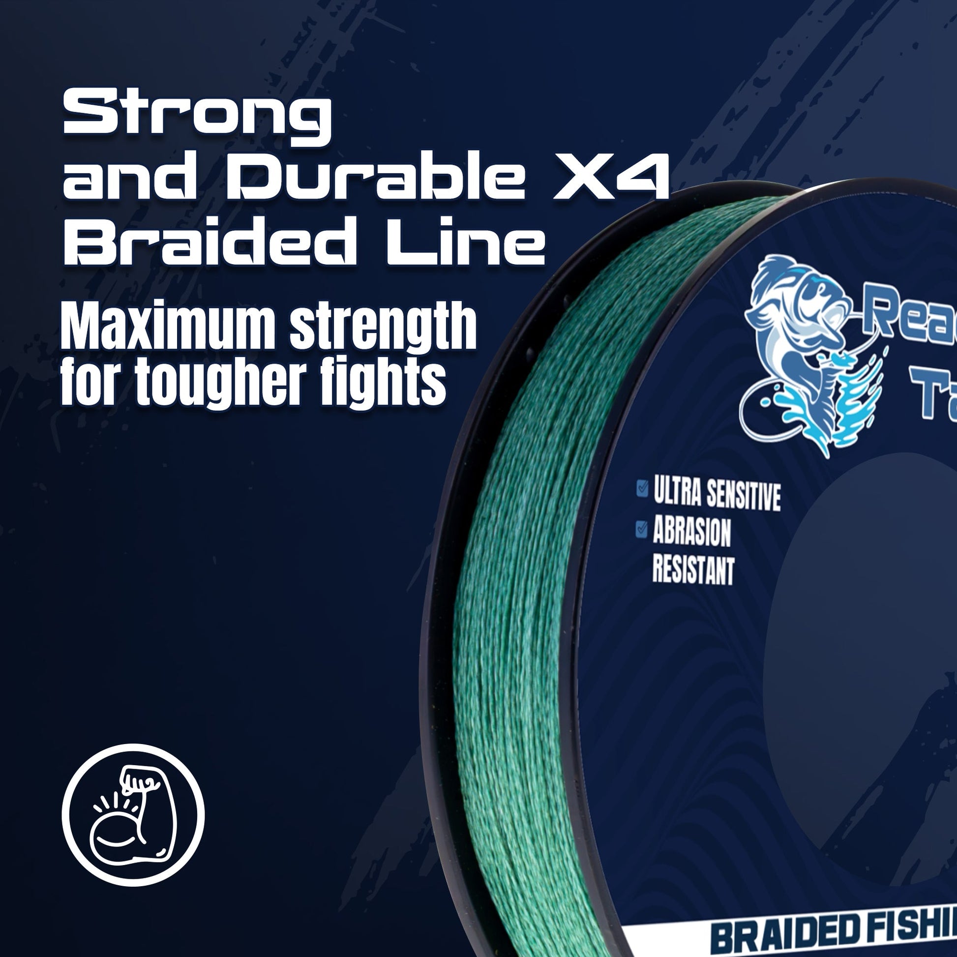 Reaction Tackle BRAIDED IN THE USA Fishing Line - 4X - NEW – X4 BLUE CAMO for fishing (3 view)
