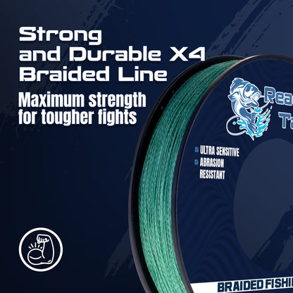 Reaction Tackle BRAIDED IN THE USA Fishing Line - 4X - NEW – X4 BLUE CAMO for fishing (3 view)