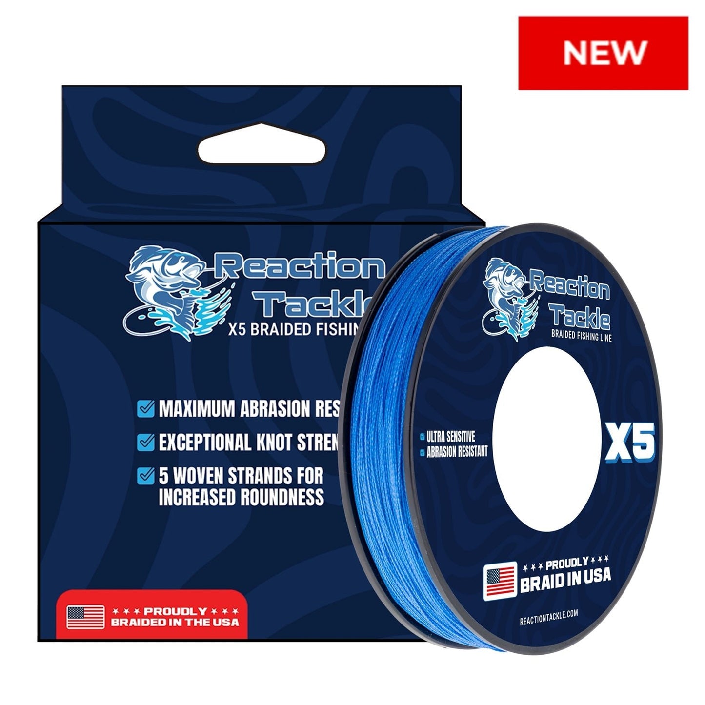 Reaction Tackle BRAIDED IN THE USA Fishing Line - 5X - NEW – X5 BLUE for fishing (1 view)