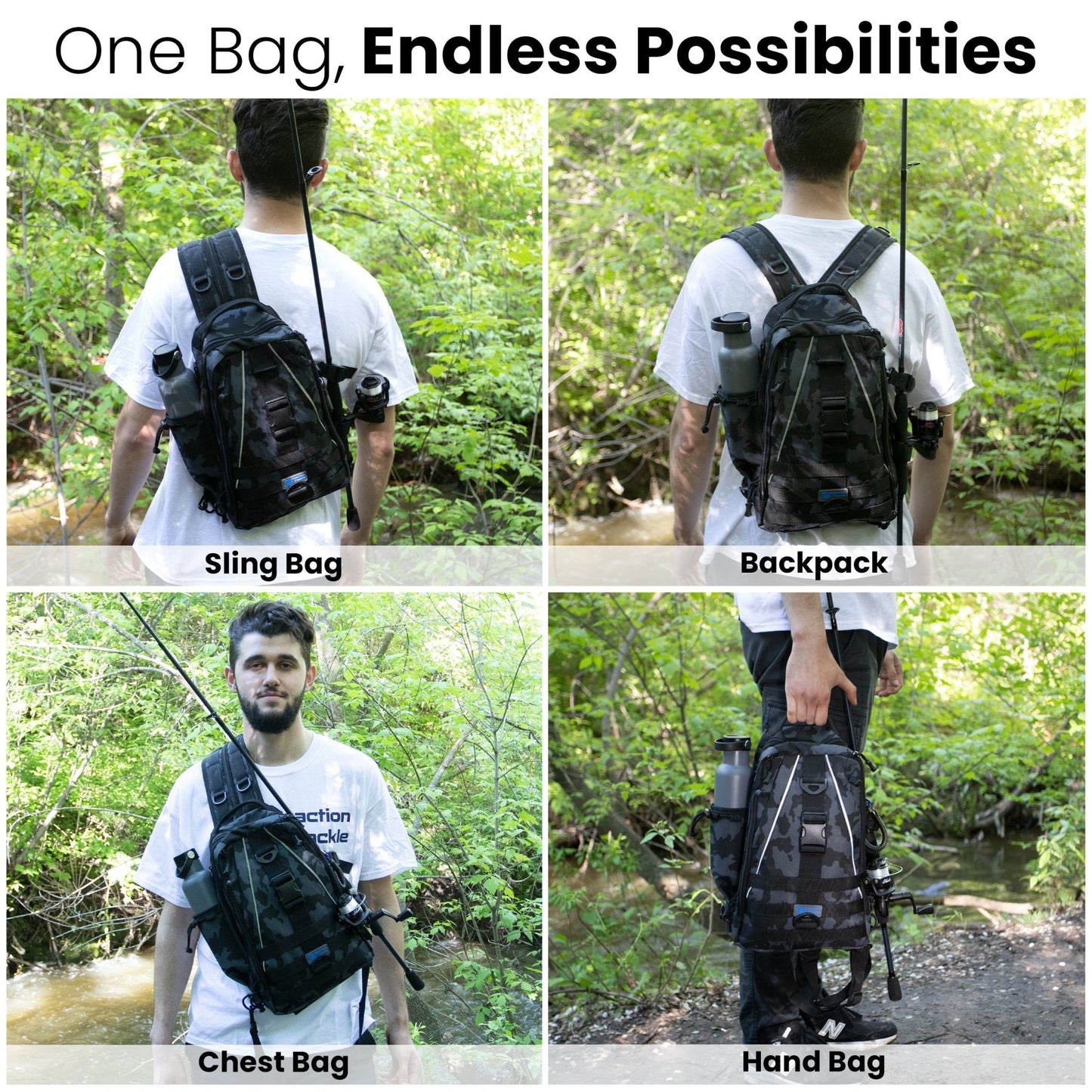 Reaction Tackle Fishing Tackle 2 - in - 1 Sling Bag/Backpack - 3 Sizes – Small for fishing (9 view)