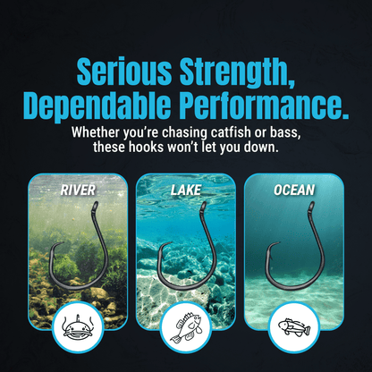 Reaction Tackle Heavyweight Catfish Circle Hooks - Offset Octopus Hooks (25 Pack) - New – 1 for fishing (12 view)