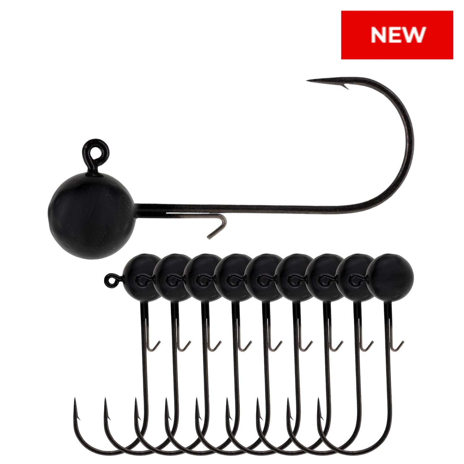 Reaction Tackle Lead Ball Jigs (10 - Pack) – Premium Round Jig Heads for Soft Plastics - New – 1/16 oz - 2 Hook for fishing (1 view)