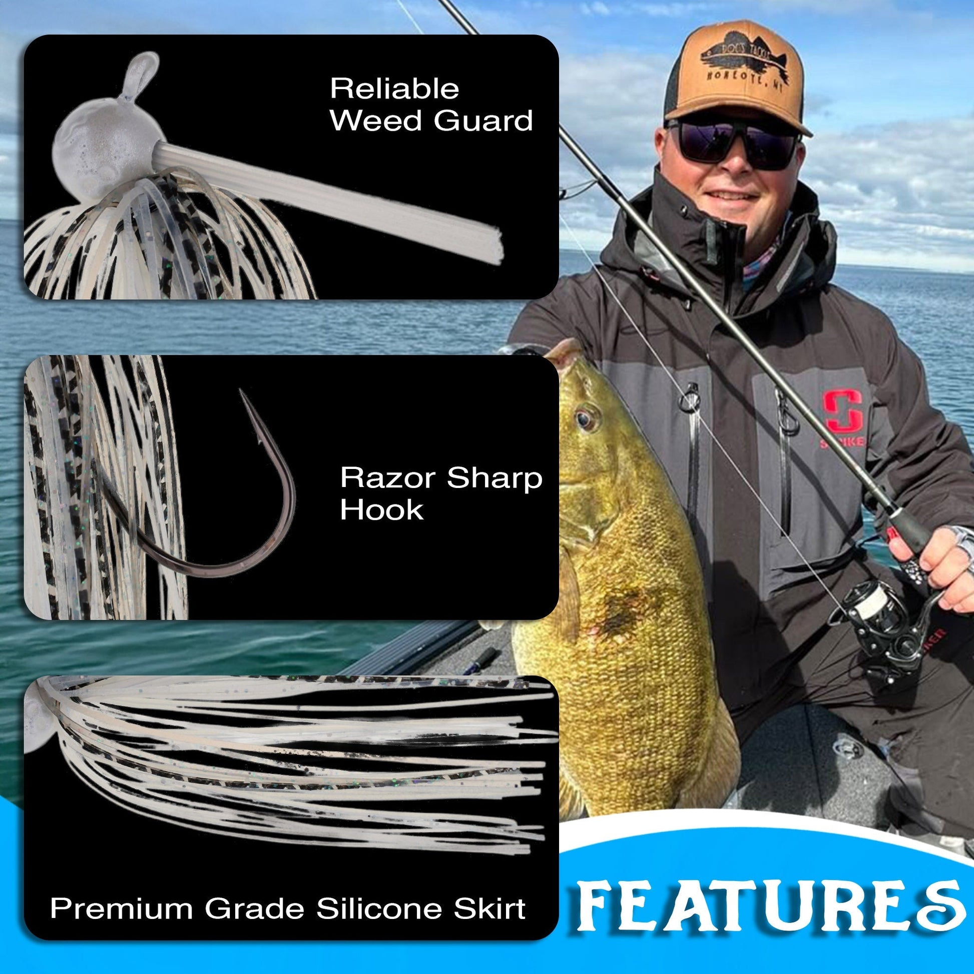 Reaction Tackle Lead Football Jigs 3 - Pack - New – Black/Blue for fishing (6 view)