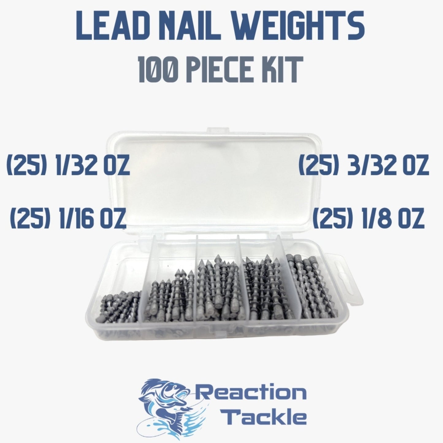 Reaction Tackle Lead Nail Weights/Insert Sinkers – 100 piece kit (25ea size) tungsten weights for fishing (13 view)