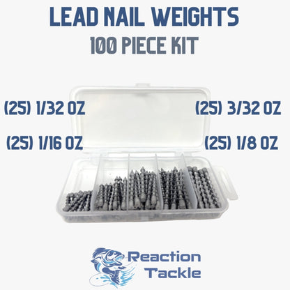 Reaction Tackle Lead Nail Weights/Insert Sinkers – 100 piece kit (25ea size) tungsten weights for fishing (13 view)