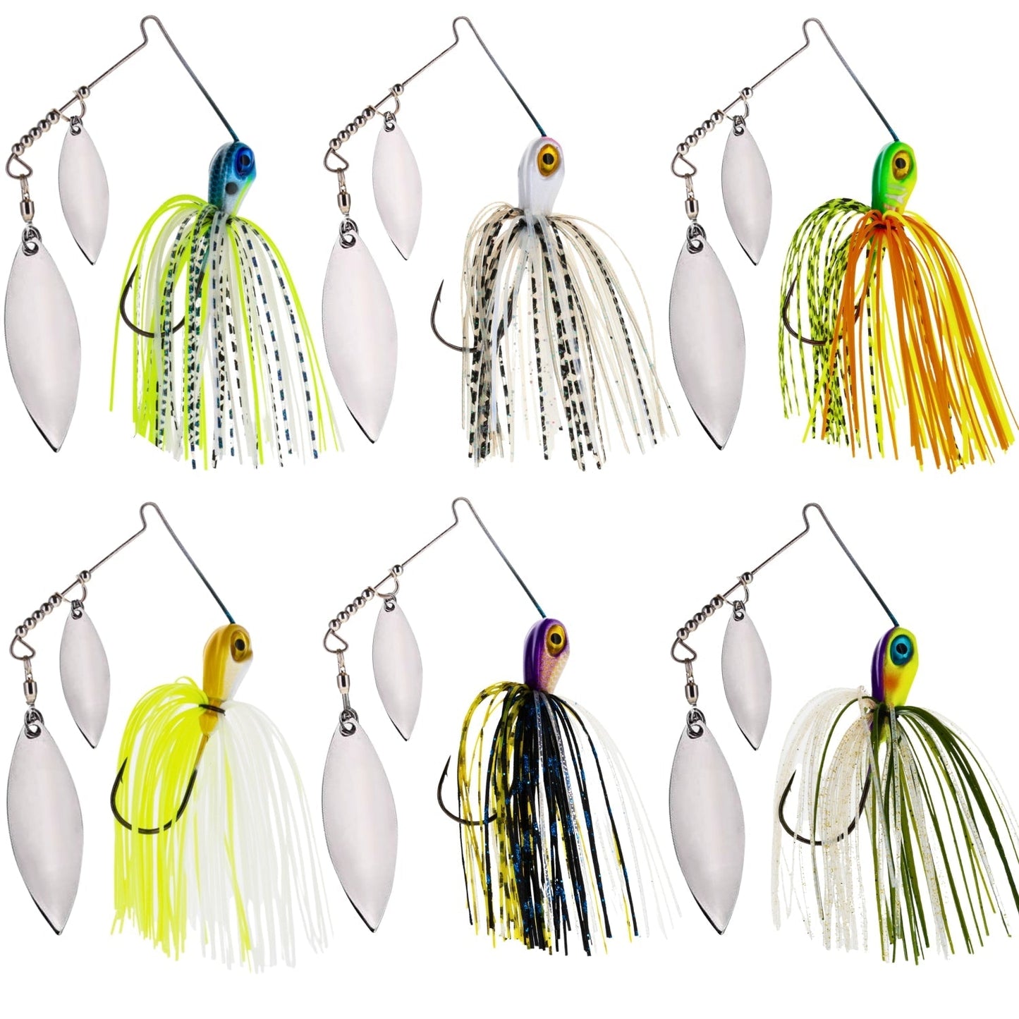 Reaction Tackle Lead Spinnerbait Jigs – 3 - Pack, Double Willow Blade - New – 6 - piece - Variety Pack - 1 of each color for fishing (19 view)
