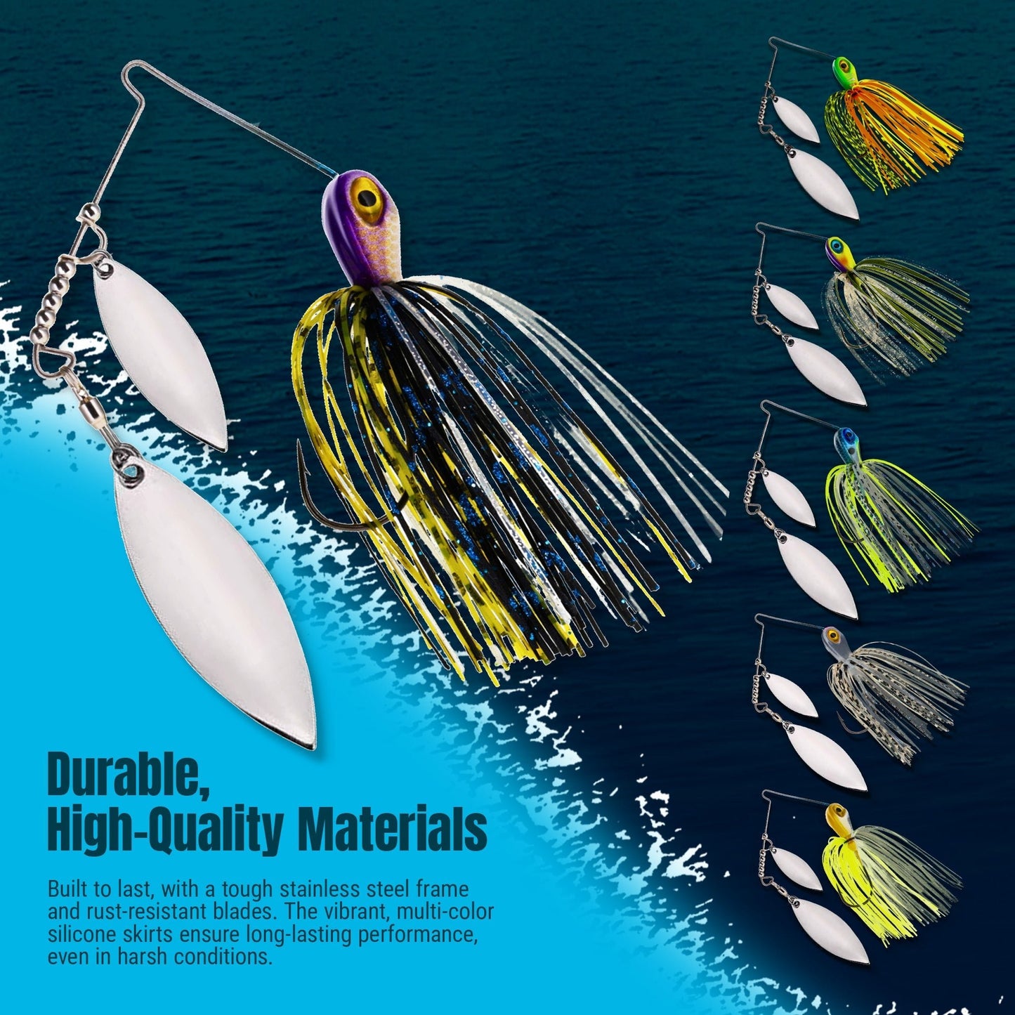 Reaction Tackle Lead Spinnerbait Jigs – 3 - Pack, Double Willow Blade - New – Tennessee Shad for fishing (7 view)