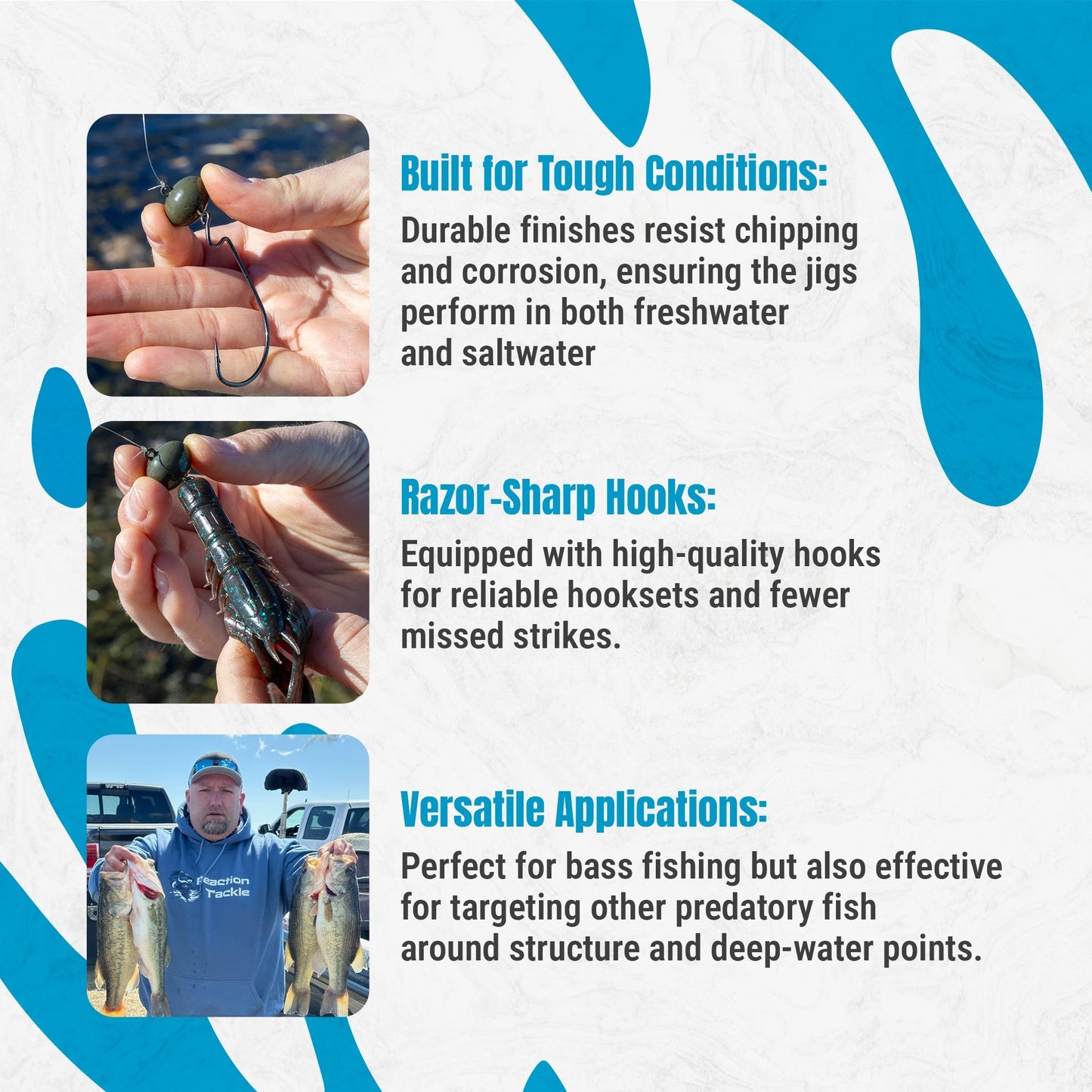 Reaction Tackle Lead Swing Football Jigs - 5 - PACK - New – 1/4 oz - 3/0 Hook for fishing (9 view)