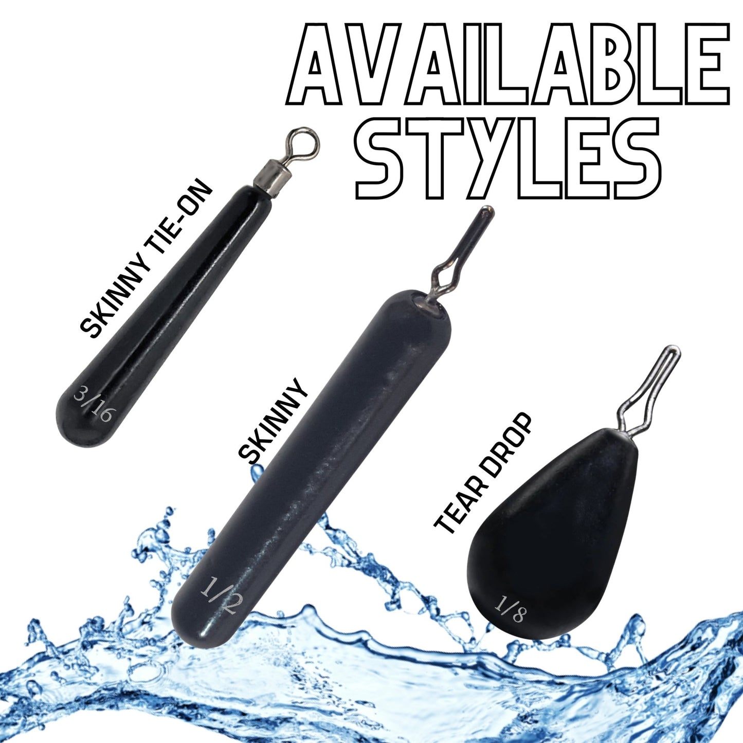 Reaction Tackle Tungsten Drop Shot Weights – Black (Skinny) drop shot weights for fishing (1 view)