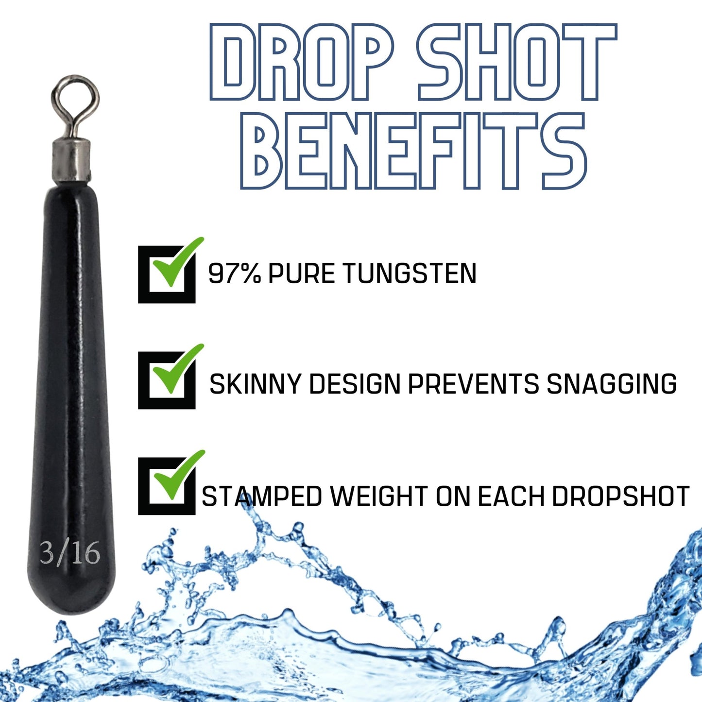 Reaction Tackle Tungsten Drop Shot Weights – Black (Skinny) drop shot weights for fishing (9 view)