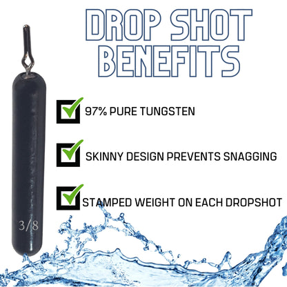 Reaction Tackle Tungsten Drop Shot Weights – Black (Skinny) drop shot weights for fishing (4 view)