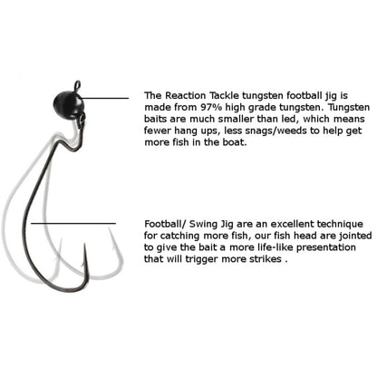 Reaction Tackle Tungsten Football/Swing Jig Heads - 3 - Pack – Black for fishing (11 view)