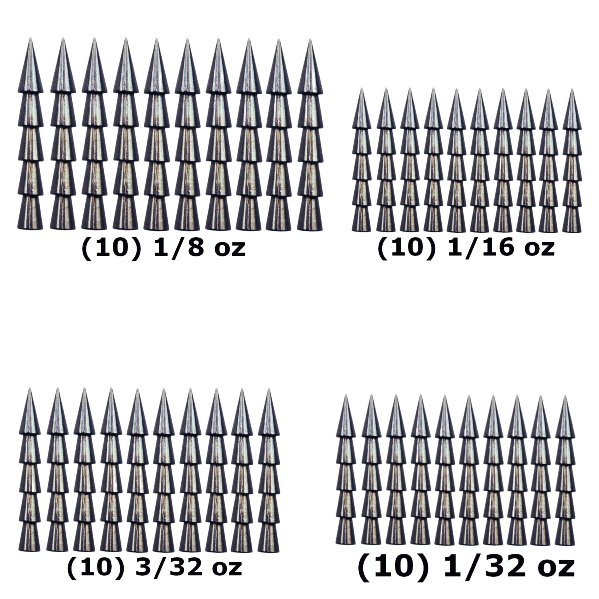 Reaction Tackle Tungsten Nail Weights/ Insert Sinkers – 40 piece kit (10ea 1/8, 1/32, 1/16, 3/32) tungsten weights for fishing (5 view)