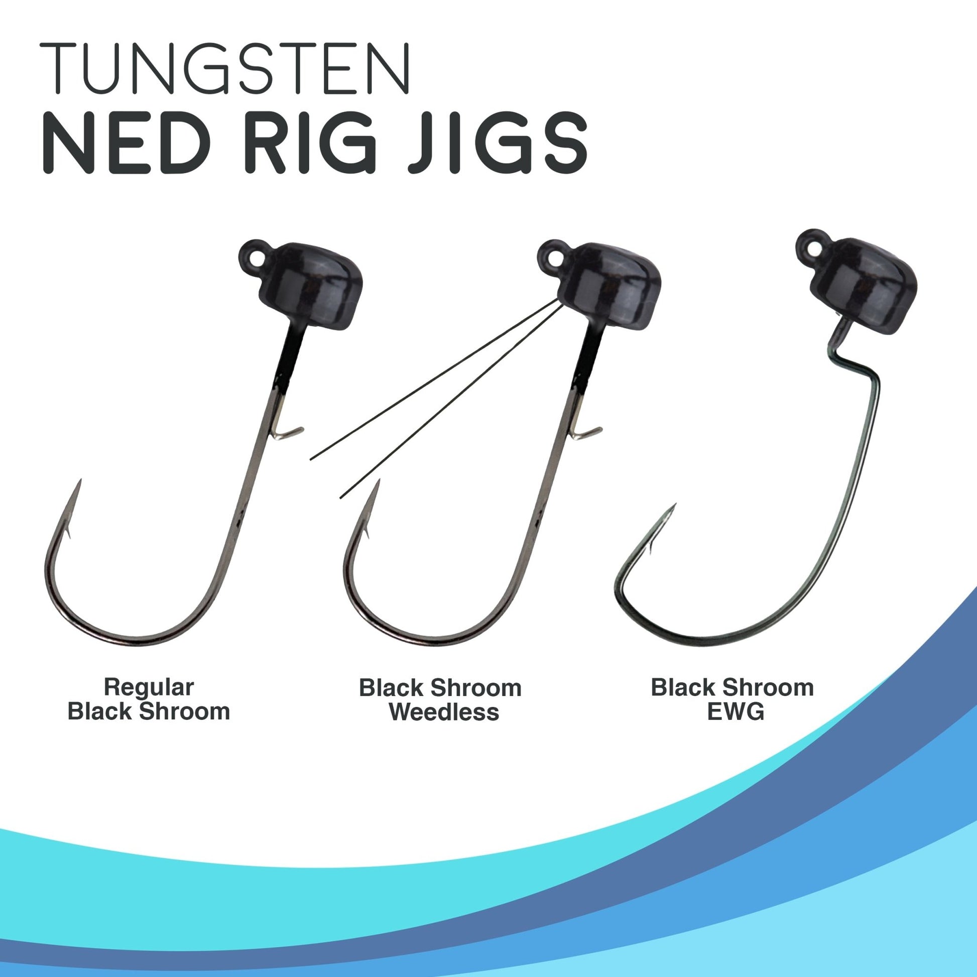 Reaction Tackle Tungsten Ned Rig - Shroom Jigs (5 - Pack) – Black fishing - jigs for fishing (4 view)
