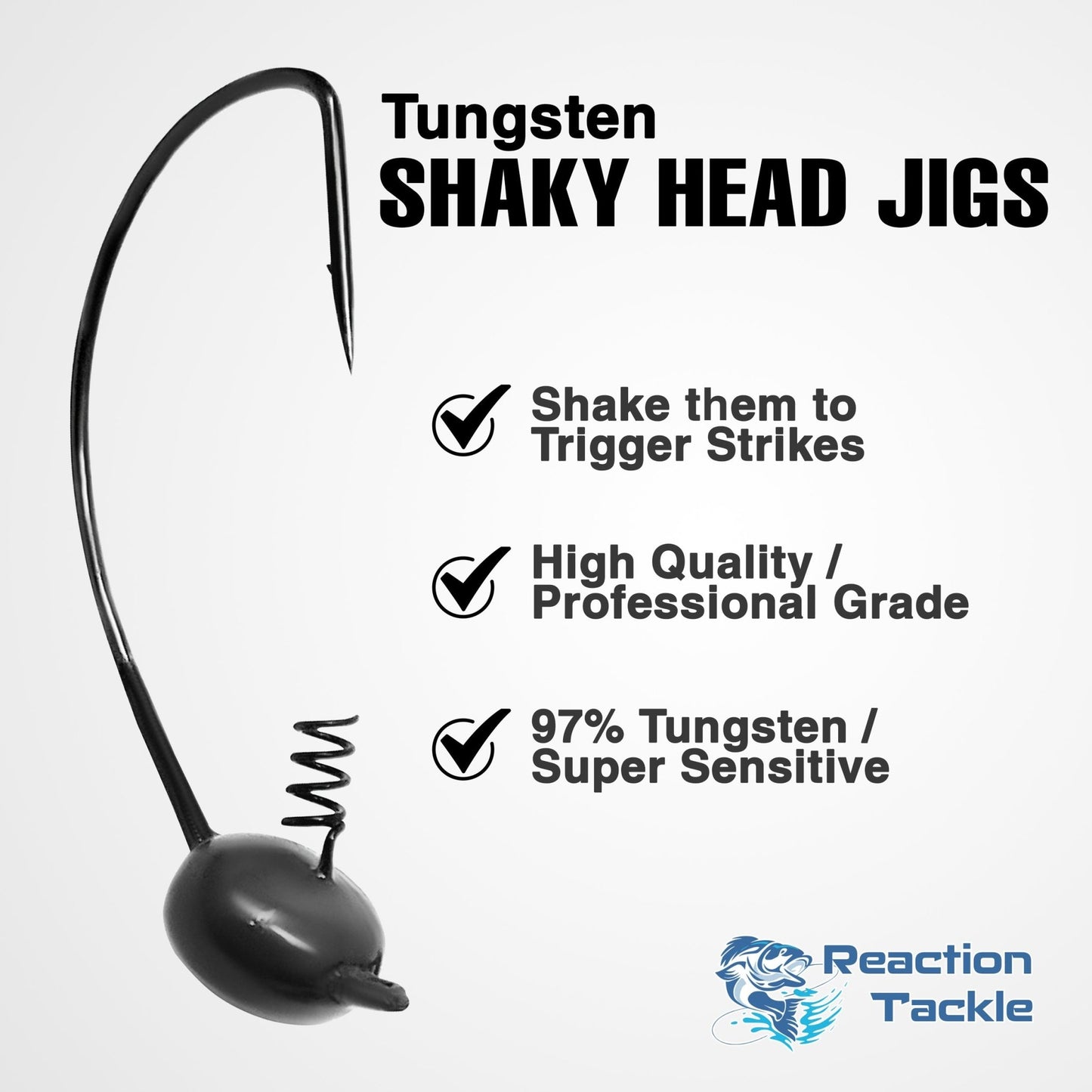 Reaction Tackle Tungsten Shaky Head Jigs 5 - Pack – Green Pumpkin jigs for fishing (4 view)