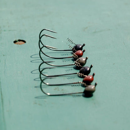 Reaction Tackle Tungsten Shaky Head Jigs 5 - Pack – Green Pumpkin jigs for fishing (2 view)