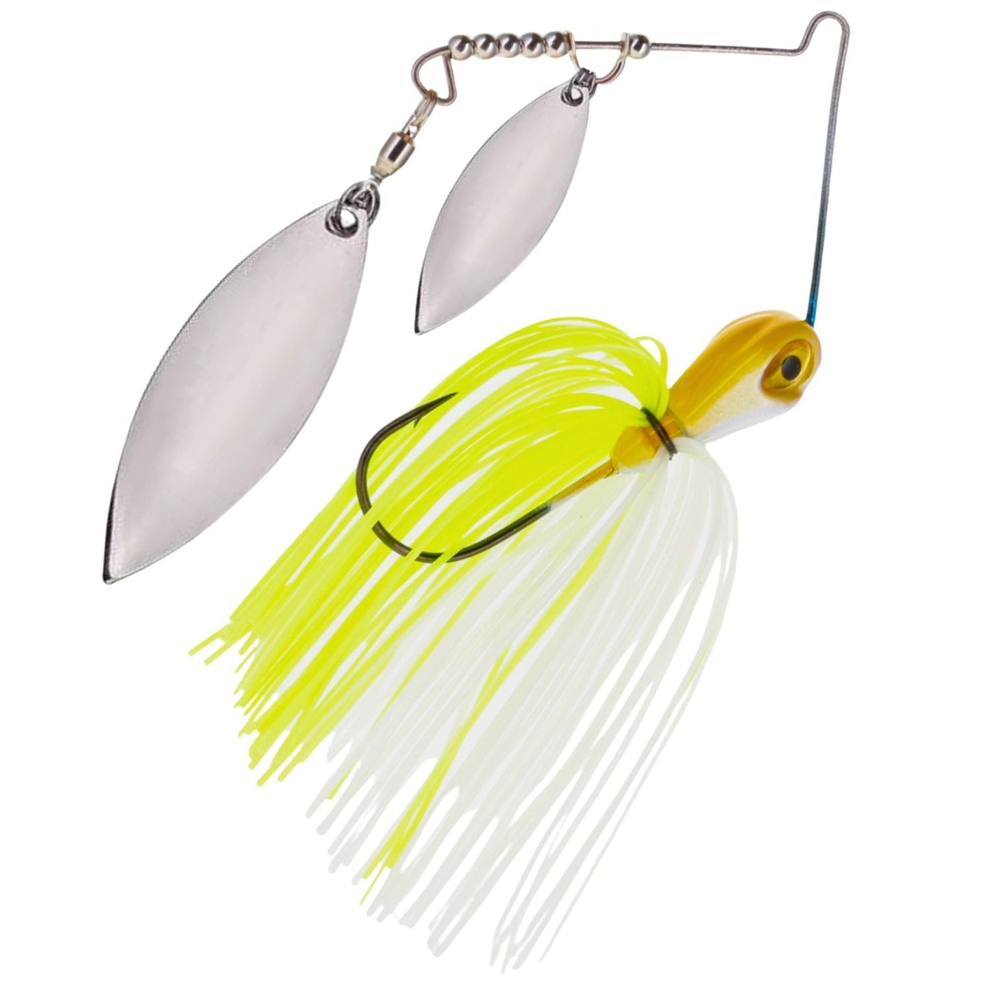 Reaction Tackle Tungsten Spinnerbait Jigs – 2 - Pack, Double Willow Blade - New – White Chartreuse for fishing (9 view)