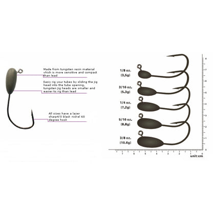 Reaction Tackle Tungsten Tube Jig Heads - 5 - Pack – 1/32 oz for Reaction Tackle (4 view)