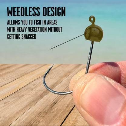 Reaction Tackle Tungsten Wacky Jig Heads (5 - PACK) – Green Pumpkin jigs for fishing (10 view)