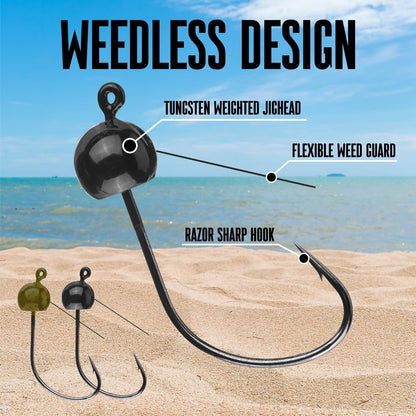 Reaction Tackle Tungsten Wacky Jig Heads (5 - PACK) – Green Pumpkin jigs for fishing (8 view)