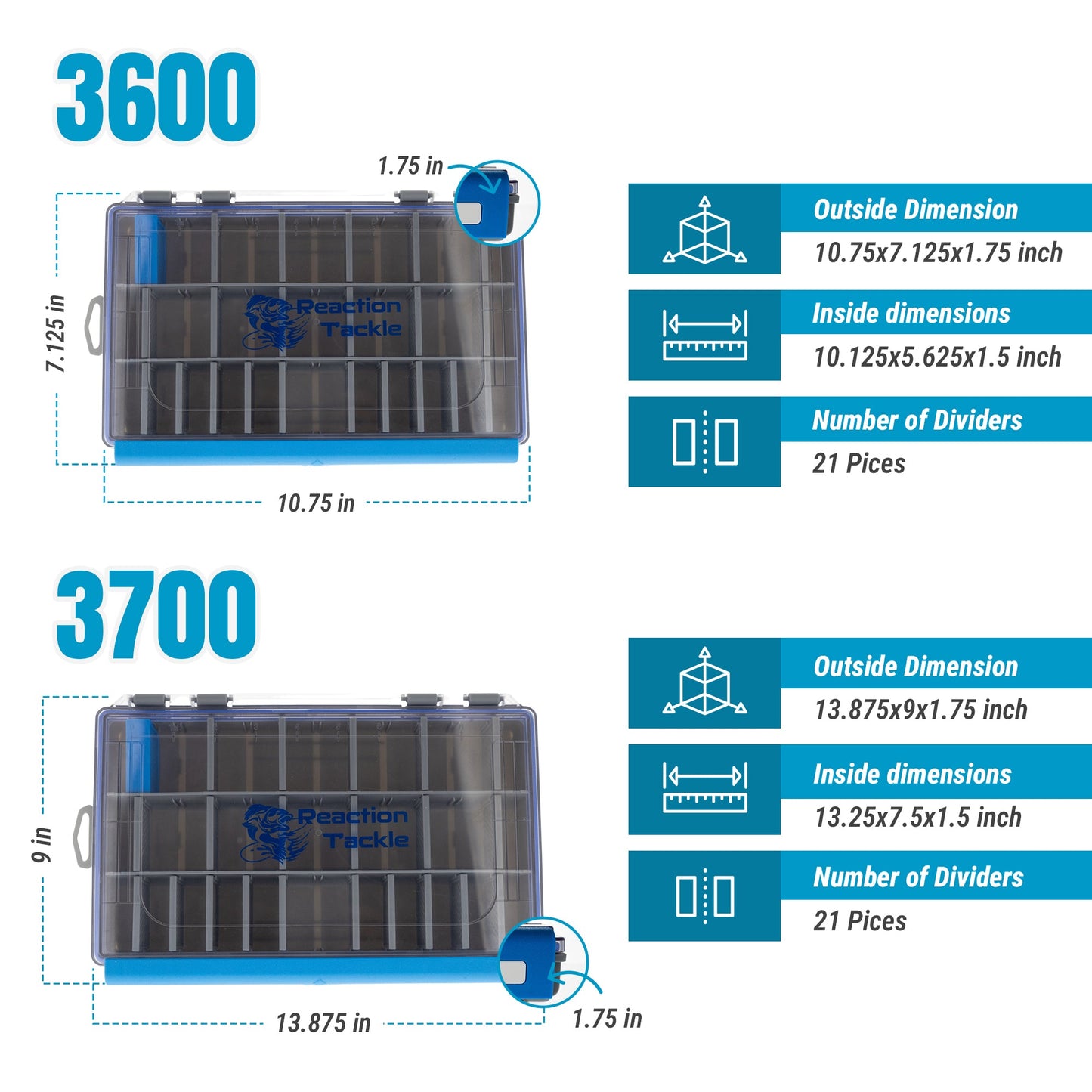 Reaction Tackle Ultra Elite Tackle Tray - Water Resistant with Single Clip Design - New – 3600 1 - PK Tackle Trays for fishing (5 view)