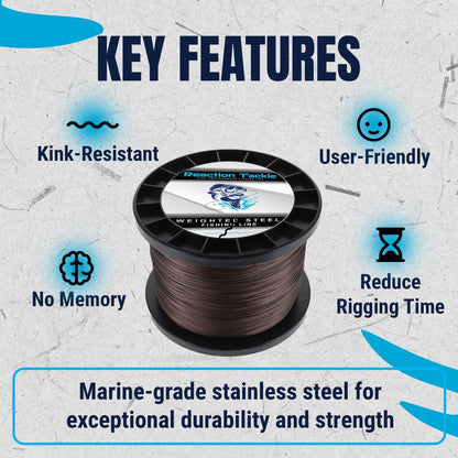 Reaction Tackle Weighted Stainless Steel Trolling Line 45LB - Premium Weighted Fishing Wire - New – 600 FT for fishing (8 view)