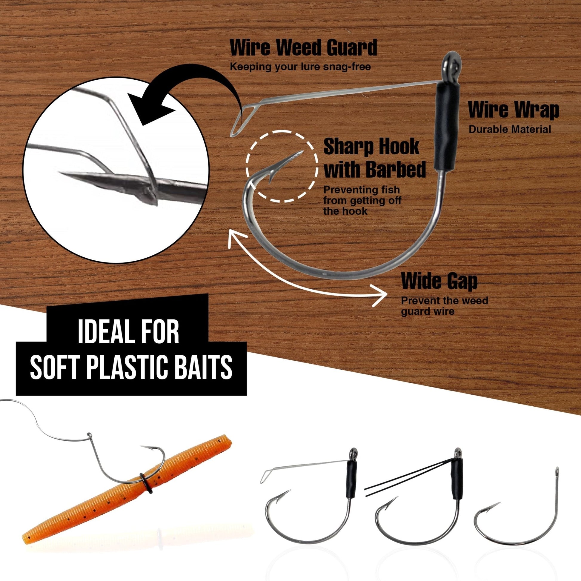 Reaction Tackle Wide Gap Wacky Hooks (25 - PACK) – 1 for fishing (5 view)