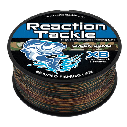 Reaction Tackle X8 Braided Fishing Line - Green Camo 8 Strand – 10lb Braided Fishing Line for fishing (1 view)