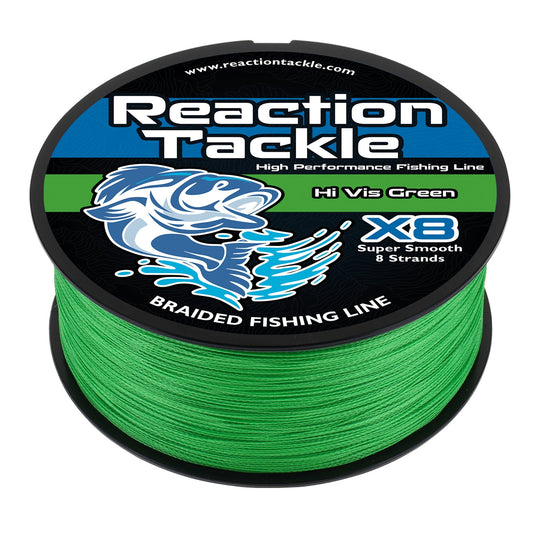 Reaction Tackle X8 Braided Fishing Line - Hi Vis Green 8 Strand – 10lb Braided Fishing Line for fishing (1 view)