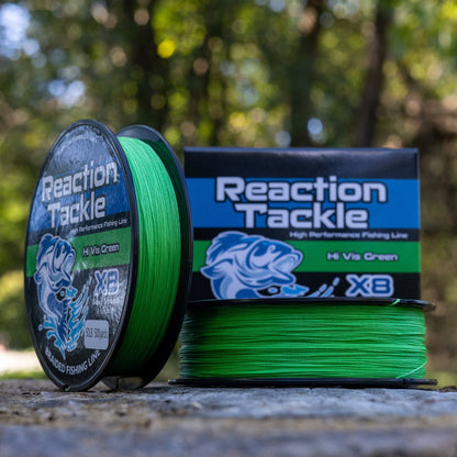 Reaction Tackle X8 Braided Fishing Line - Hi Vis Green 8 Strand – 10lb Braided Fishing Line for fishing (3 view)