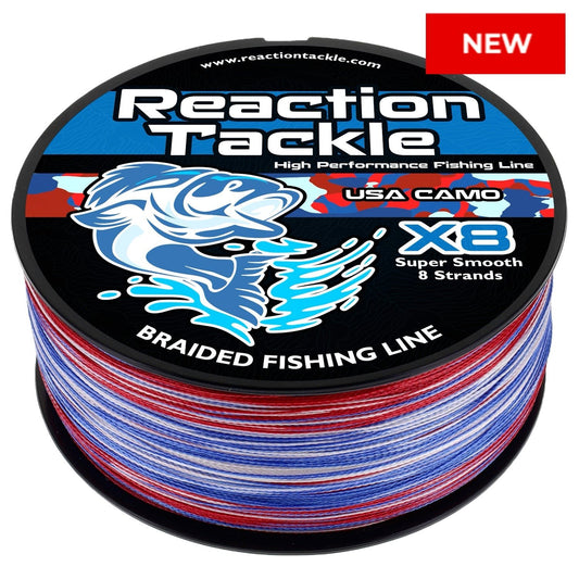 Reaction Tackle X8 Braided Fishing Line - USA Camo 8 Strand - NEW – 10lb Braided Fishing Line for fishing (1 view)