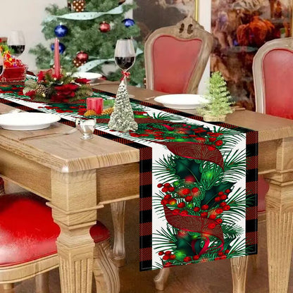 Red & Black Checkered Christmas Table Runner – 33×183cm with Red Fruit Print | Holiday Table Flag – Style 1 Holiday Decor for Buffalo Plaid (4 view)