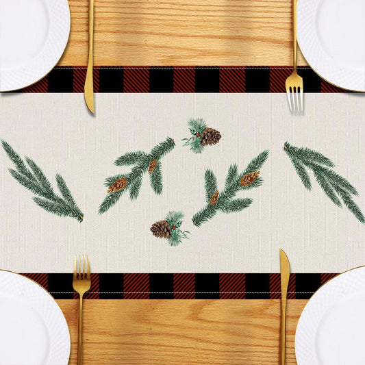 Red Car Buffalo Check Linen Table Runner – 33×183cm Christmas Table Flag | Holiday Living Room Décor – Style 1 Holiday Decor for Buffalo Plaid (2 view)