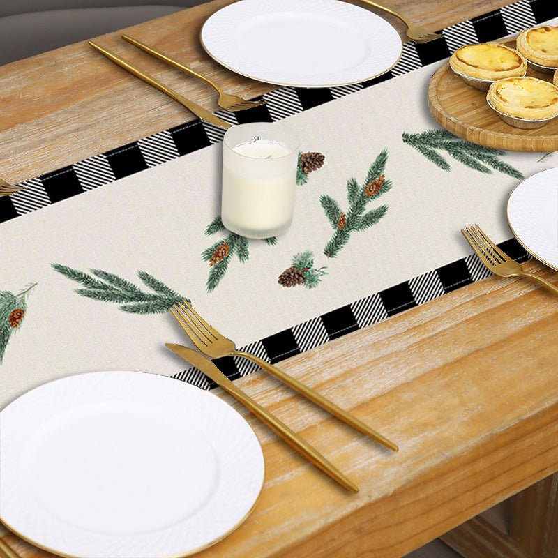 Red Car Buffalo Check Linen Table Runner – 33×183cm Christmas Table Flag | Holiday Living Room Décor – Style 1 Holiday Decor for Buffalo Plaid (3 view)