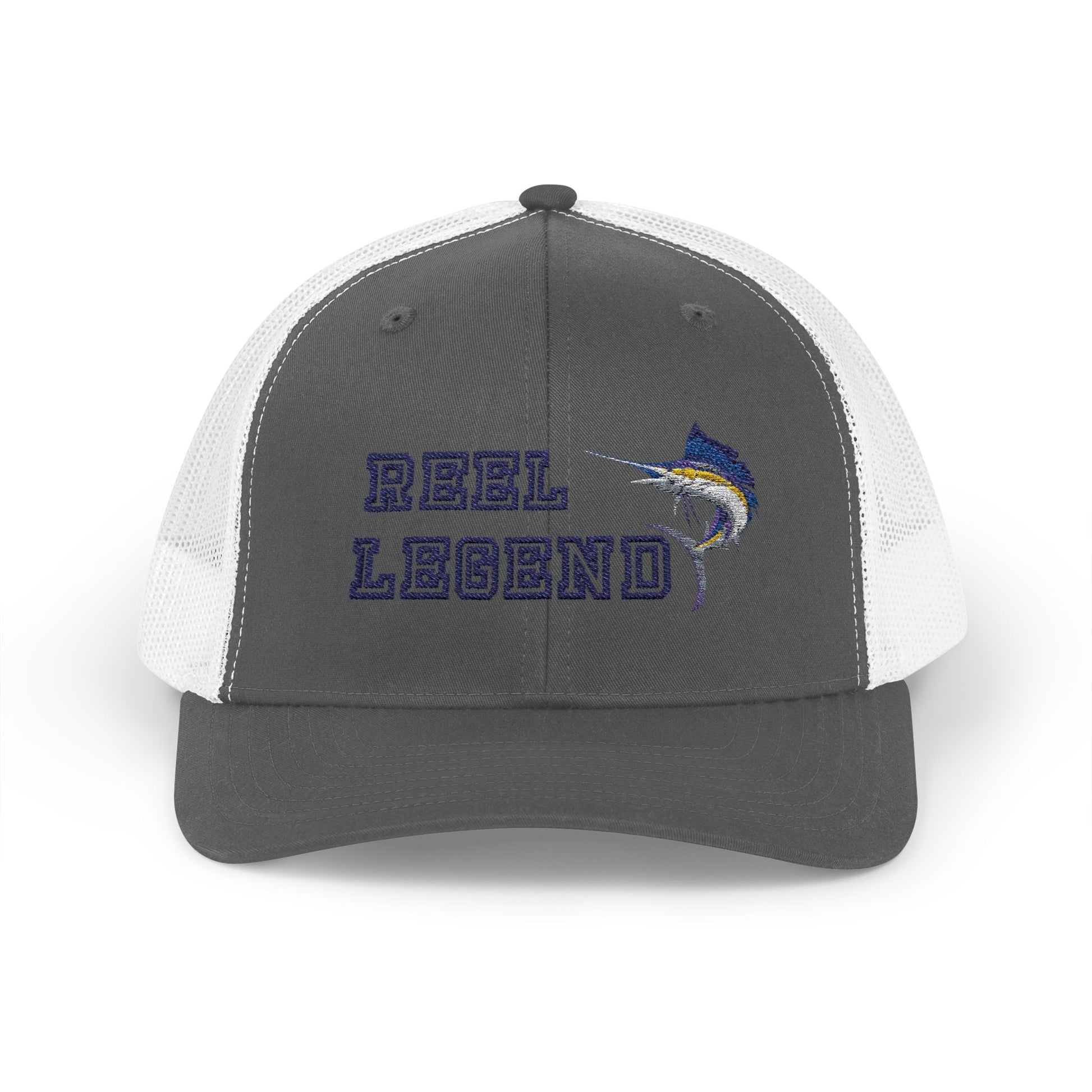 Reel Legend Snapback Trucker Cap | Fishing Hat, Outdoor Gear, Gift for Anglers, Casual Wear, Summer Accessory – Charcoal / White Hats for beach wear (10 view)