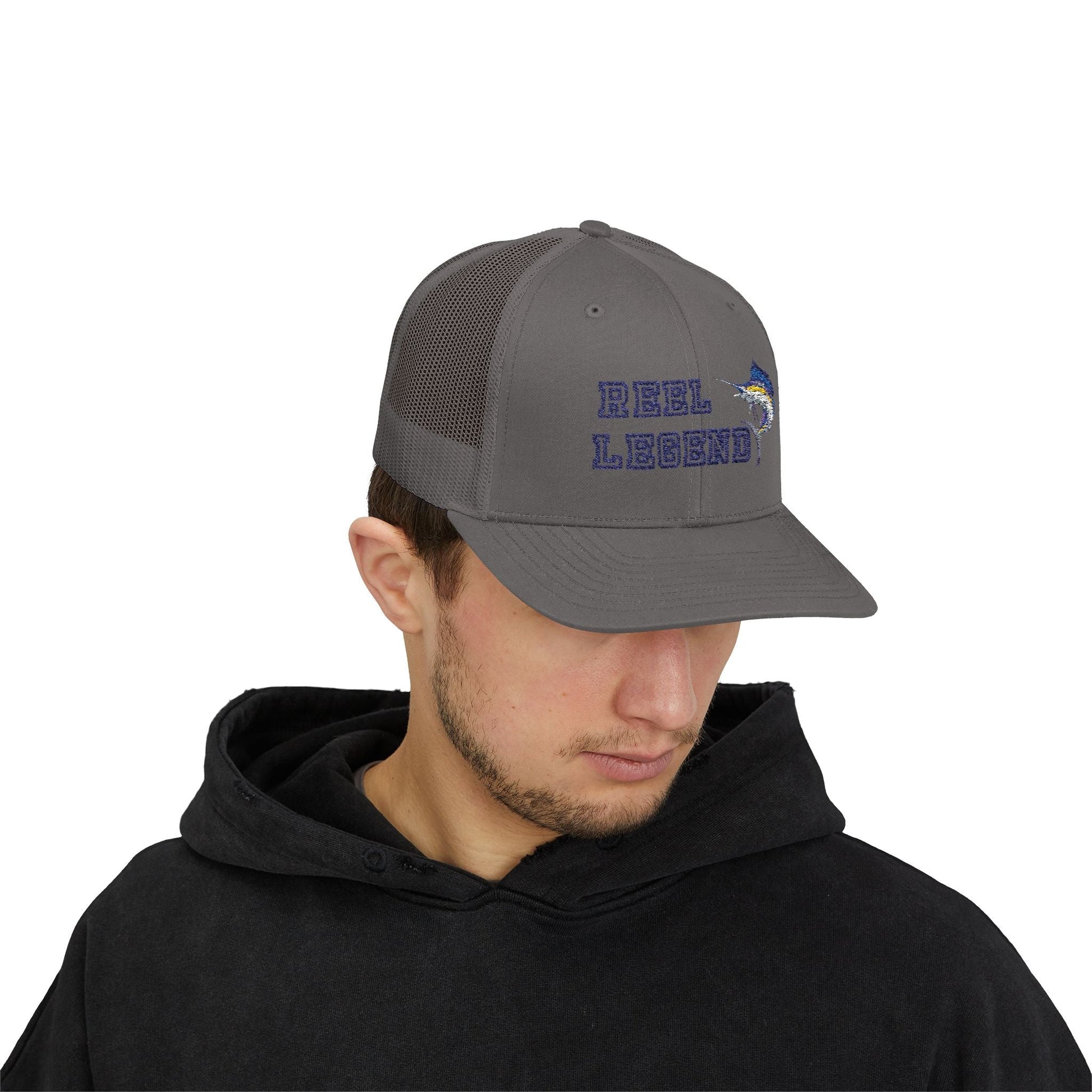 Reel Legend Snapback Trucker Cap | Fishing Hat, Outdoor Gear, Gift for Anglers, Casual Wear, Summer Accessory – Charcoal Hats for beach wear (8 view)