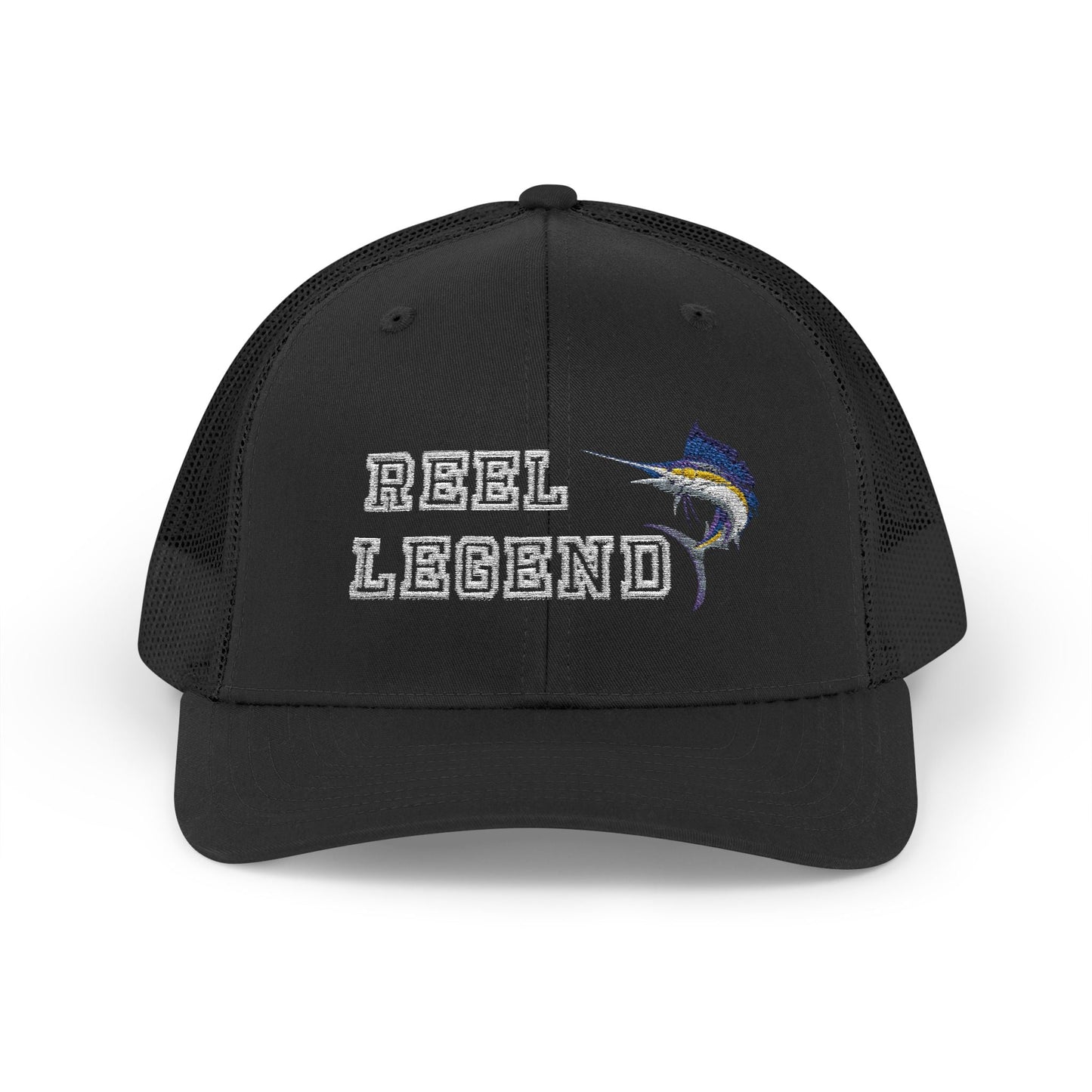 Reel Legend Snapback Trucker Cap White Text | Fishing Hat, Outdoor Gear, Gift for Anglers, Casual Wear, Summer Accessory – Black Hats for beach wear (3 view)