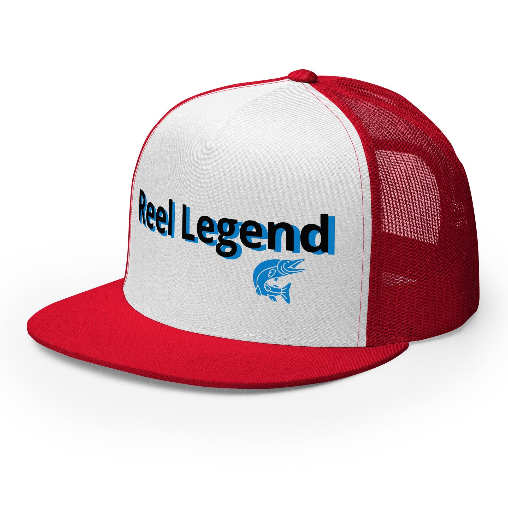 “Reel Legend” Trucker Cap – Classic Snapback Hat for Anglers – Red/ White/ Red Fishing Gear for Gone Fishing (34 view)