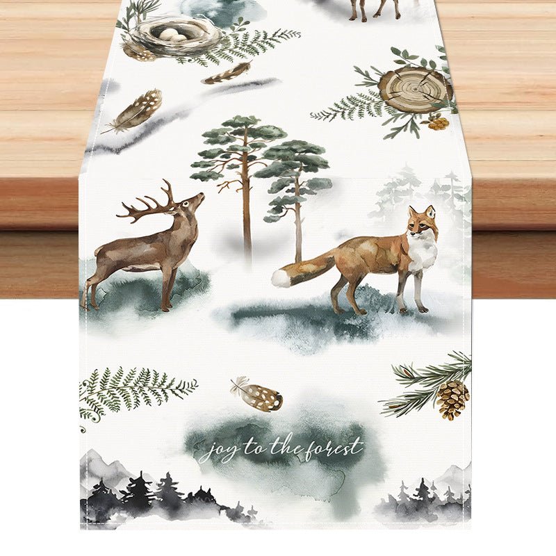 Reindeer & Fox Linen Christmas Table Runner – 33×183cm Holiday Tea & Coffee Table Flag – Style 1 Holiday Decor for christmas (6 view)