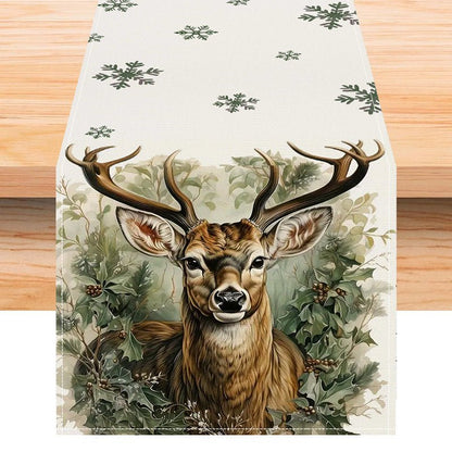 Reindeer & Snowflake Linen Table Runner – 33×183cm Holiday Table Flag | Christmas Table Décor – Style 1 Holiday Decor for christmas (6 view)