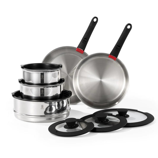 ROYDX 16-Piece Stainless Steel Cookware Set – Stackable Pots & Pans with Removable Handles | Induction, Oven & Dishwasher Safe – cookware by SbrTnHomes