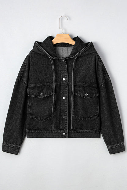 Sage Pocket Drop Shoulder Hooded Denim Jacket – Black Outerwear/Denim jackets for Shopify Collective (8 view)