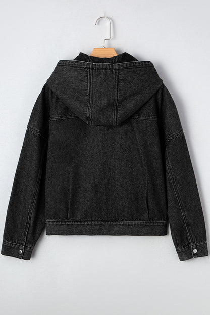Sage Pocket Drop Shoulder Hooded Denim Jacket – Black Outerwear/Denim jackets for Shopify Collective (9 view)