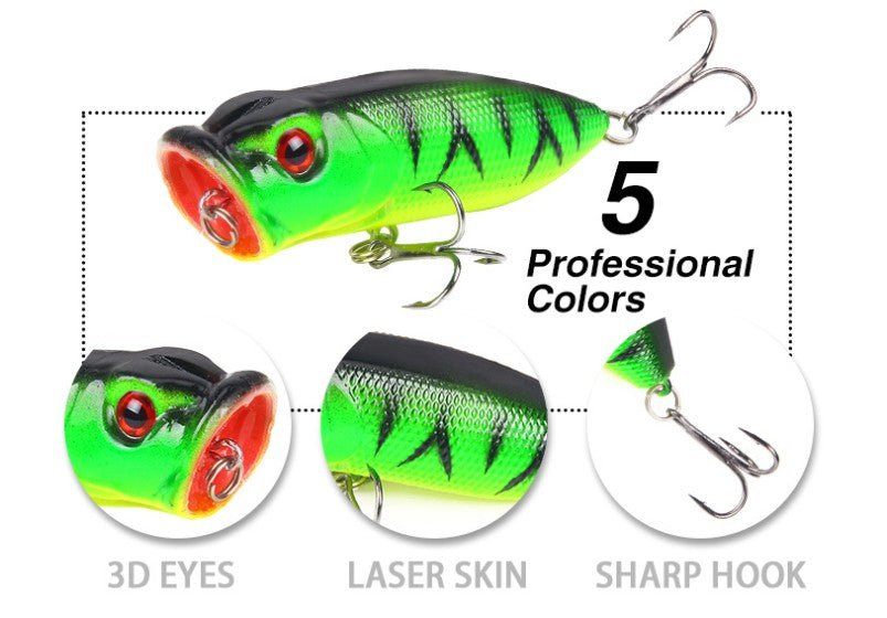 SEALURER 5pcs Popper Lure Set – 65mm 12g Artificial Bait | Multi - Color Topwater Fishing Lures – Fishing Gear for Artificial Bait (3 view)