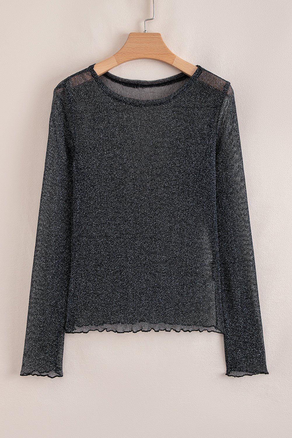 Serenity Metallic Glitter Mesh Long Sleeve Top – Black Tops/Long Sleeve Tops for Shopify Collective (6 view)
